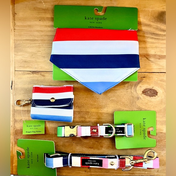 NWT•Kate Spade•AdventureStripe• Dog Leash•Collar•Waste Bag Holder•